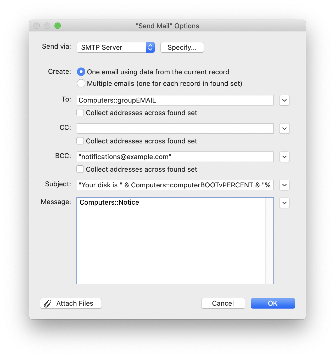 SendMail Options